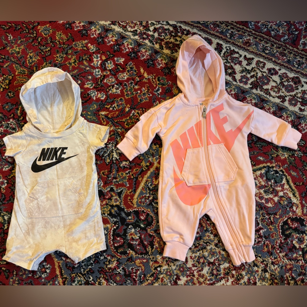 Nike Kids Hooded Jumpsuit and Romper Set - Pink and White